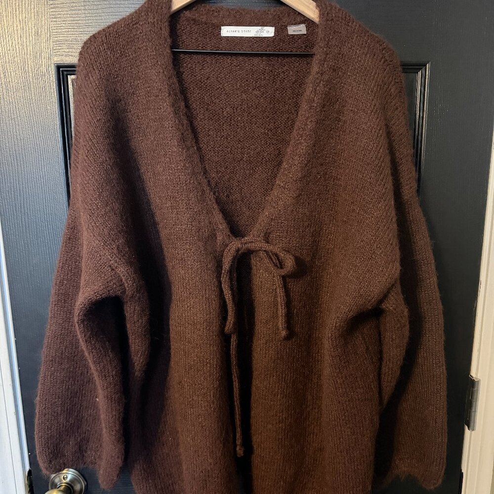 NWOT Altared State Womens Oversized Sweater Tie Cardigan Dark Brown Medium